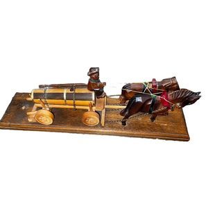Vintage Hand Carved Horse Drawn German Honey Wagon Model